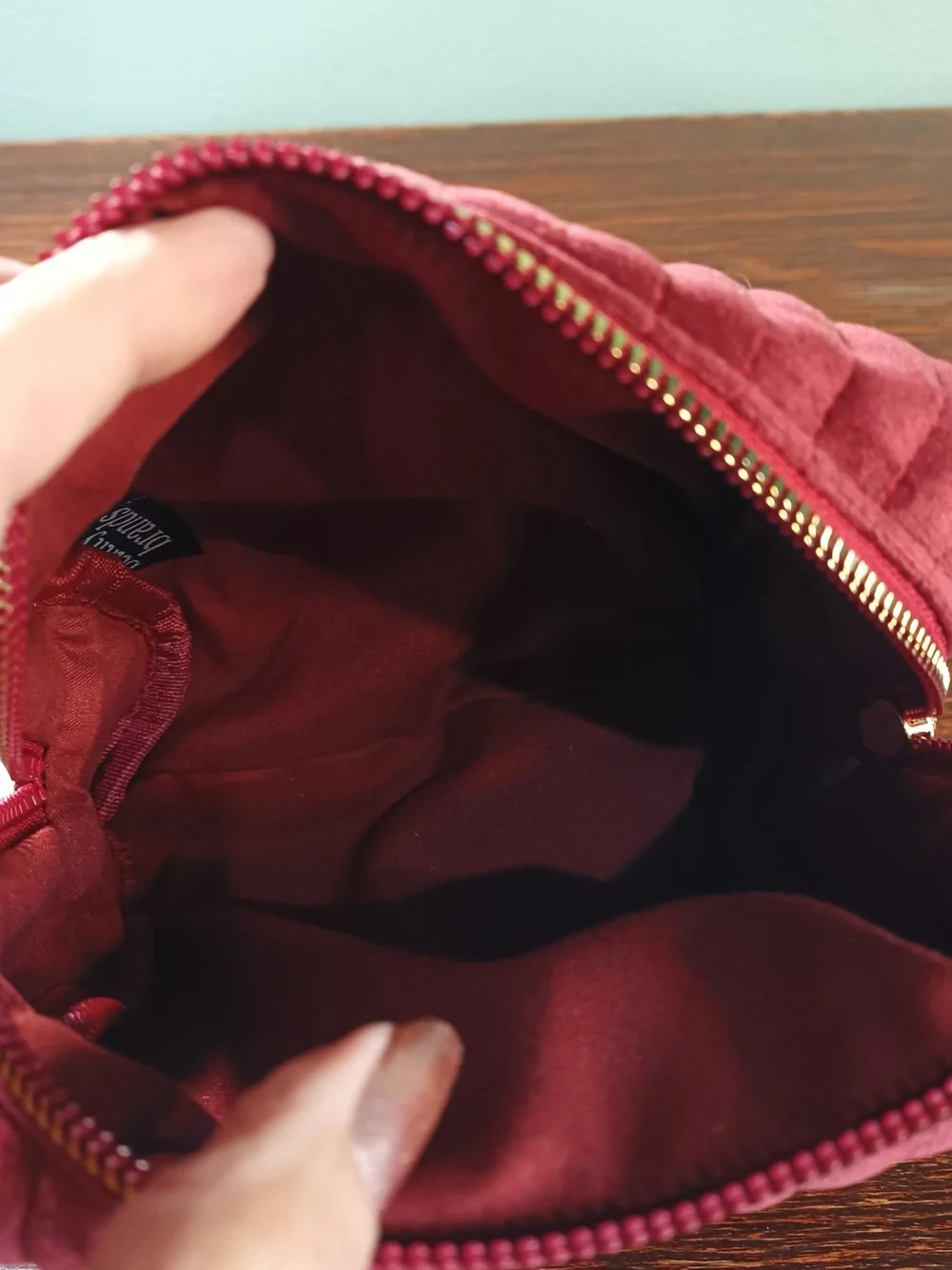 Set of 2 Red and Burgundy Velvet Cosmetic Bags